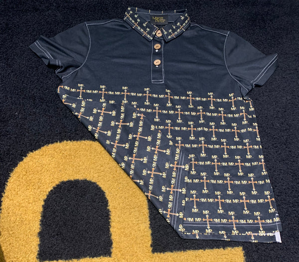 Stunning polo shirt,with half logo pattern and full pattern