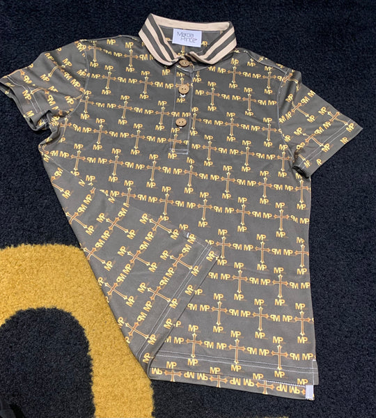 Stunning polo shirt,with half logo pattern and full pattern