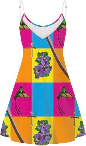 Summer short dress with national bird and flower