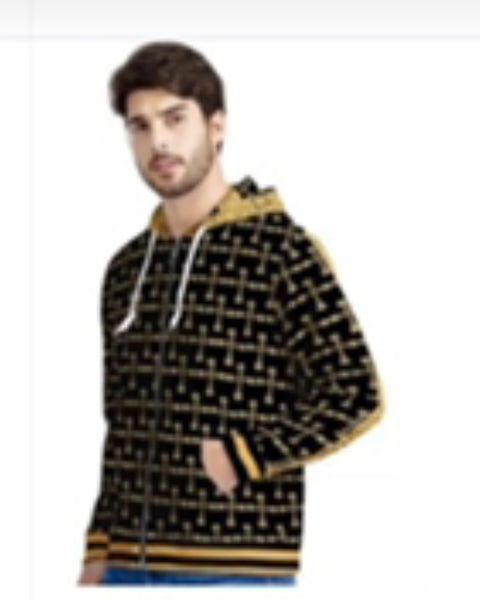 Tracksuit Hoodie top men monogram with lines down front and lines down sleeves